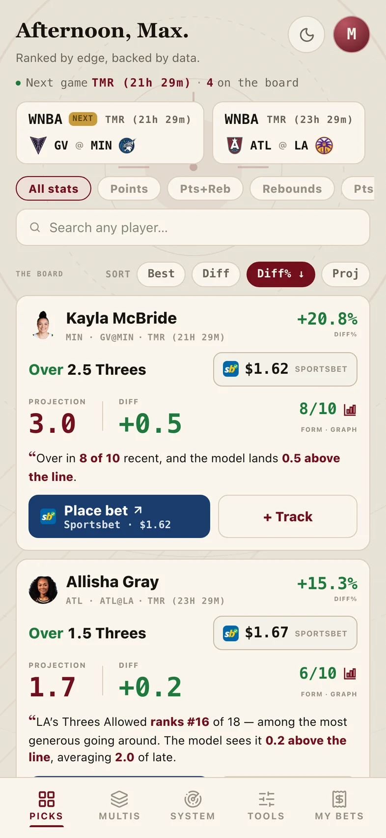 HaterPicks — Tonight's board: Ranked by edge, priced across every book.